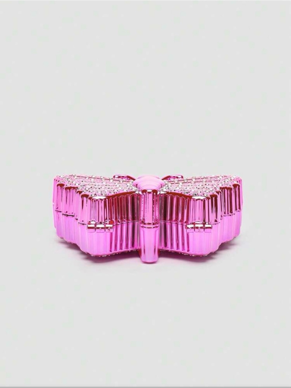 Shiny Pink Metallic Butterfly Mini Crossbody Bag with Crystal Accents - Picture 6 of 7